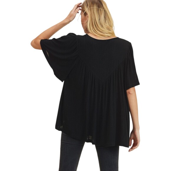 In Loom flutter sleeve v-neck top black size medium - Picture 1 of 12